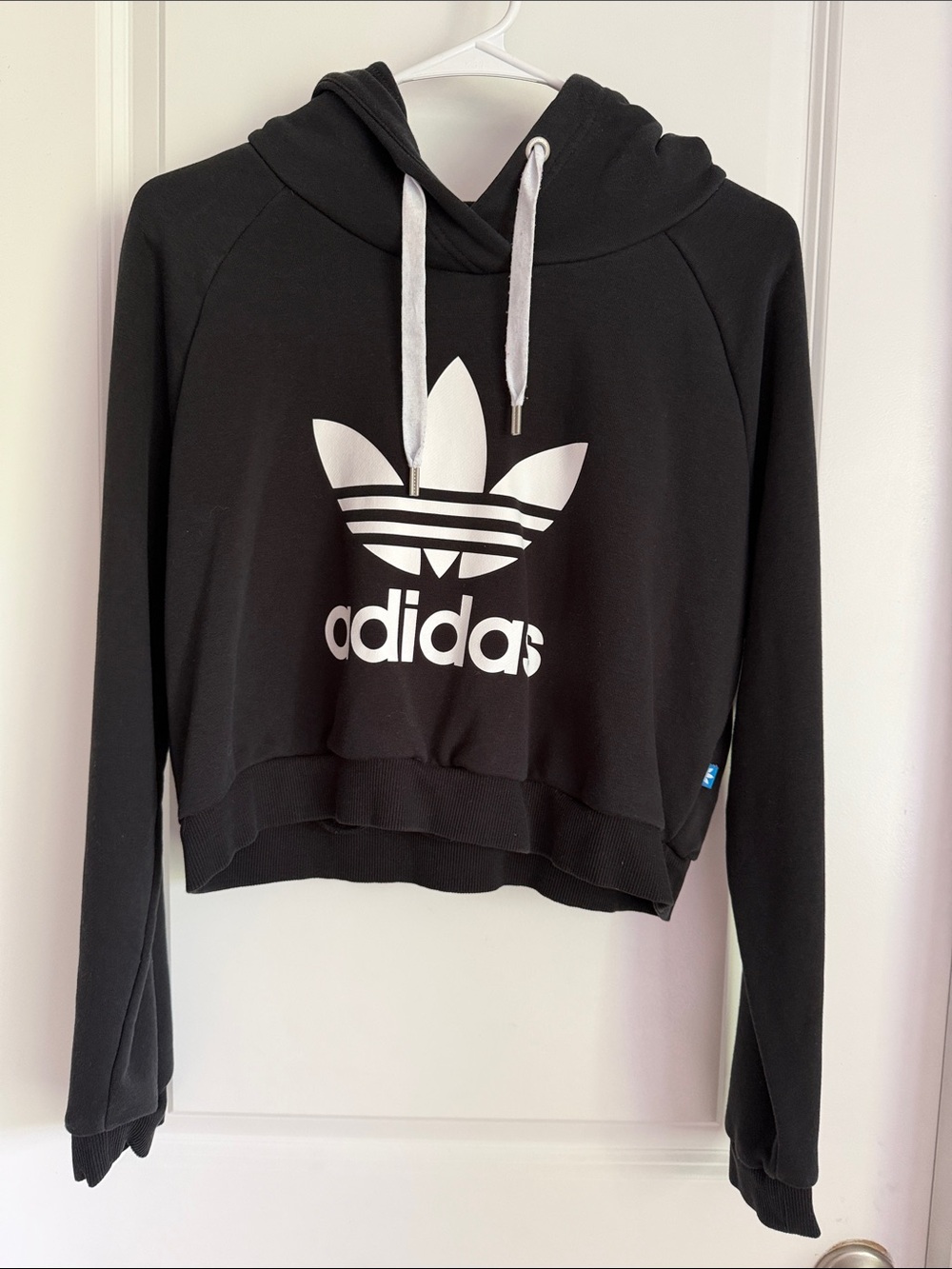 adidas Black Cropped Hoodie with White Trefoil Logo